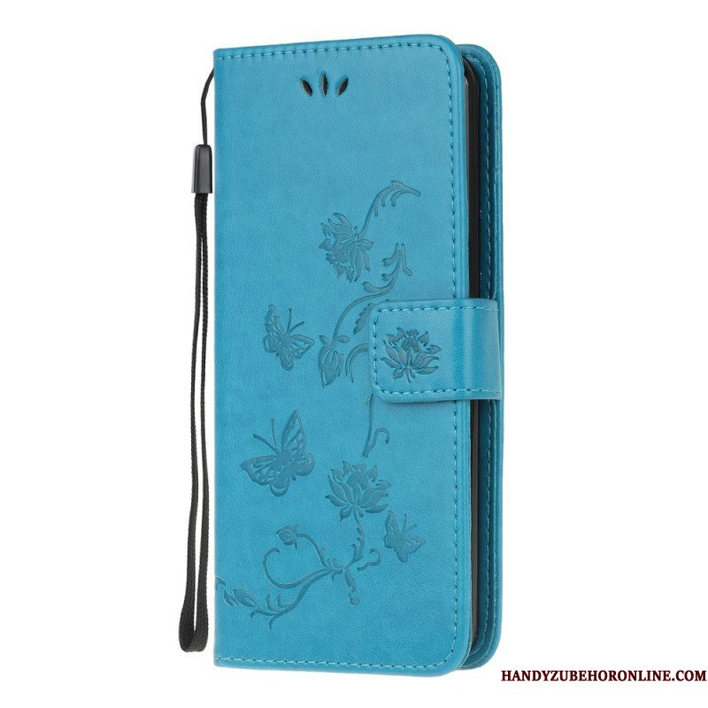 Folio-hoesje voor Samsung Galaxy M32 Met Ketting Riem Bloemen