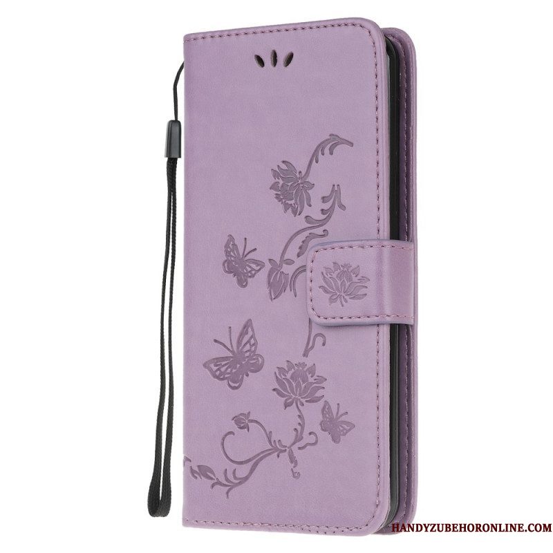 Folio-hoesje voor Samsung Galaxy M32 Met Ketting Riem Bloemen