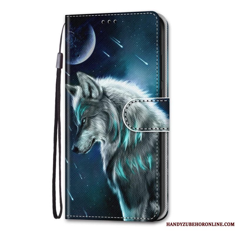 Folio-hoesje voor Samsung Galaxy M53 5G Met Ketting Lanyard Wolf