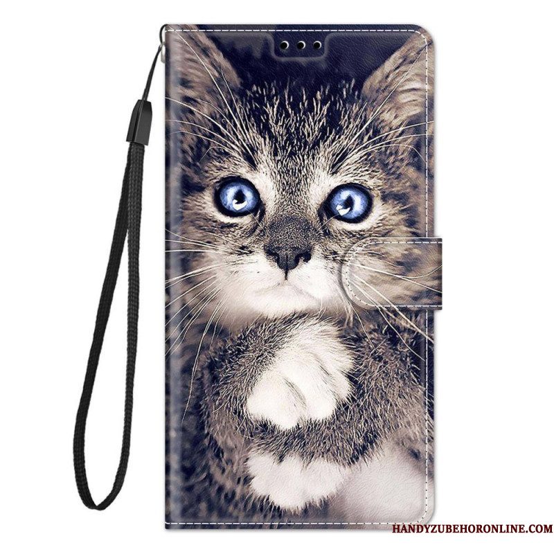 Folio-hoesje voor Samsung Galaxy M53 5G Met Ketting String Cat Fan