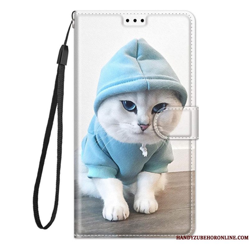 Folio-hoesje voor Samsung Galaxy M53 5G Met Ketting String Cat Fan