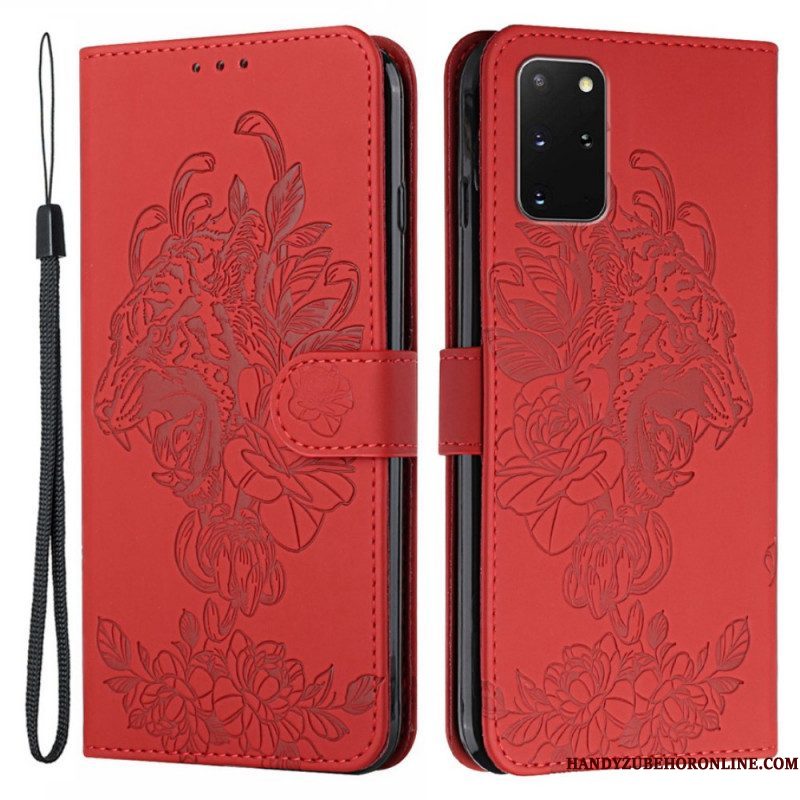 Folio-hoesje voor Samsung Galaxy S20 Plus / S20 Plus 5G Met Ketting Barokke Strappy Tijger