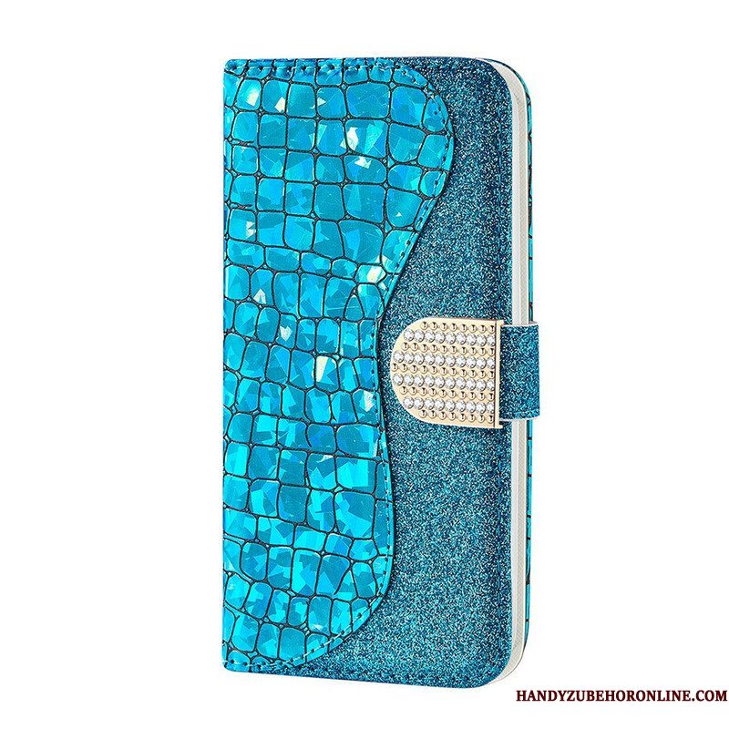 Folio-hoesje voor Samsung Galaxy S21 FE Krokodil Diamanten