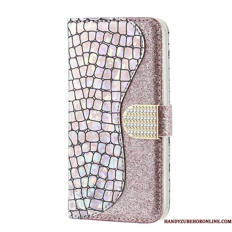 Folio-hoesje voor Samsung Galaxy S21 FE Krokodil Diamanten