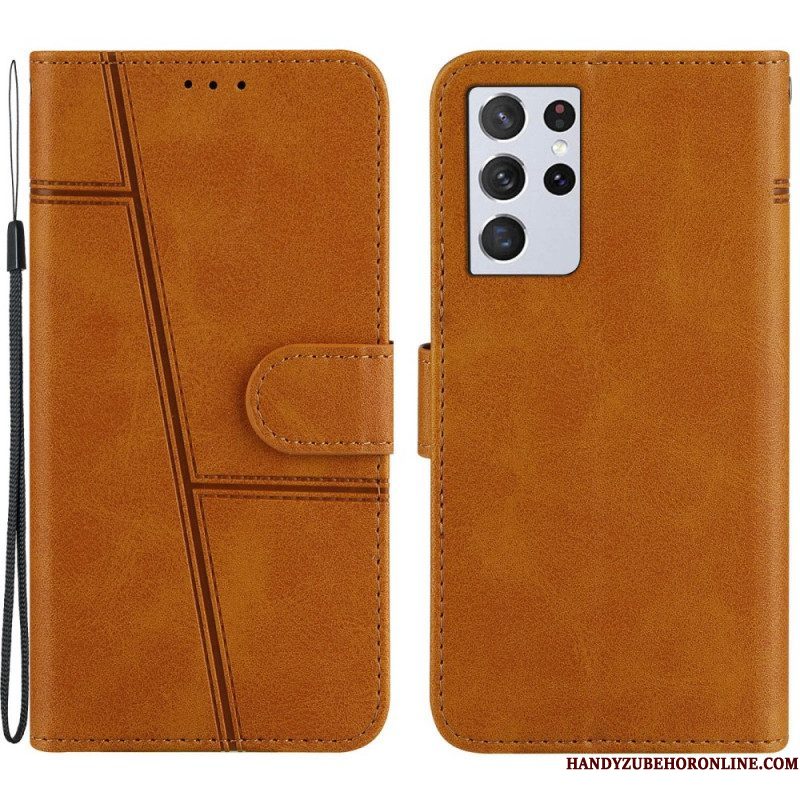 Folio-hoesje voor Samsung Galaxy S21 Ultra 5G Met Ketting Geo-leereffect Met Bandjes