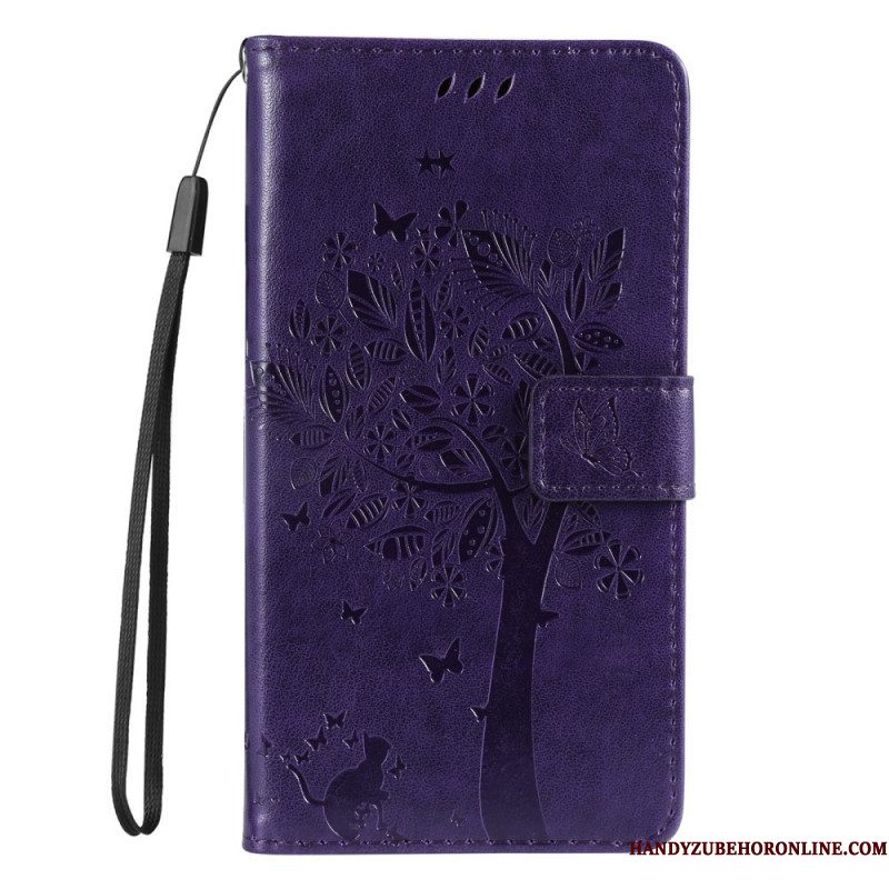 Folio-hoesje voor Samsung Galaxy S22 Plus 5G Met Ketting Boom En Strappy Cat