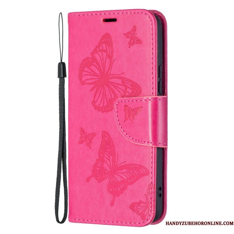 Folio-hoesje voor Samsung Galaxy S22 Plus 5G Vlinders Tijdens De Vlucht Met Lanyard