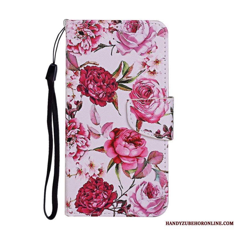 Folio-hoesje voor Samsung Galaxy S22 Ultra 5G Meesterlijke Bloemen Met Riem