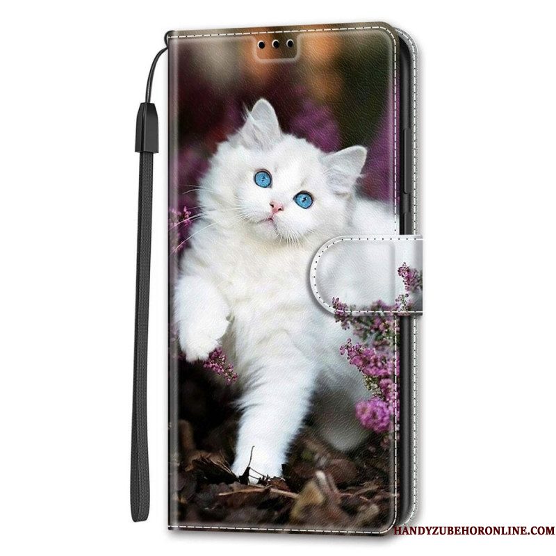 Folio-hoesje voor Samsung Galaxy S22 Ultra 5G Met Ketting String Cat Fan