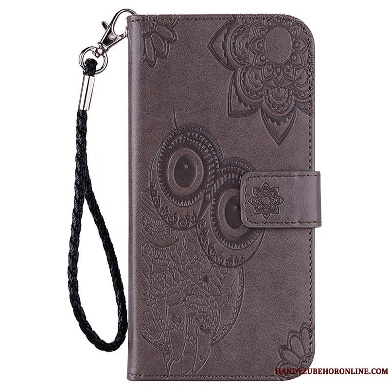 Folio-hoesje voor Samsung Galaxy S22 Ultra 5G Uil Mandala En Lanyard