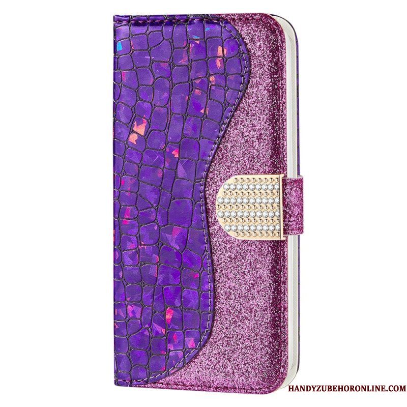 Folio-hoesje voor Samsung Galaxy S23 5G Krokodil Diamanten