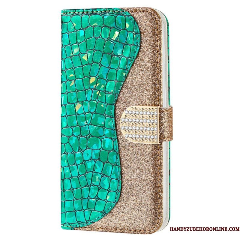 Folio-hoesje voor Samsung Galaxy S23 5G Krokodil Diamanten