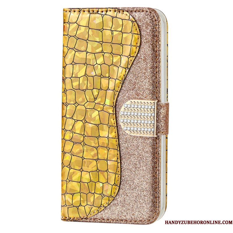 Folio-hoesje voor Samsung Galaxy S23 5G Krokodil Diamanten