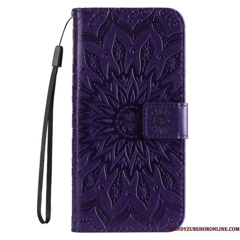 Folio-hoesje voor Samsung Galaxy S23 5G Mandala Zon Met Lanyard