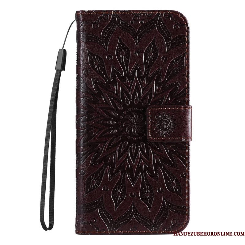 Folio-hoesje voor Samsung Galaxy S23 5G Mandala Zon Met Lanyard