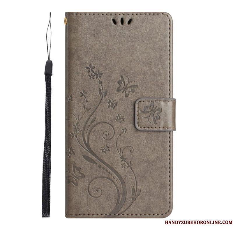 Folio-hoesje voor Samsung Galaxy S23 5G Met Ketting Strakke Bloemen