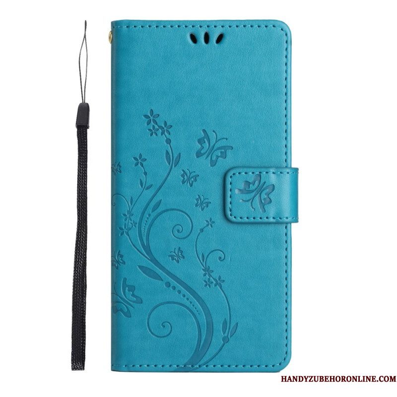 Folio-hoesje voor Samsung Galaxy S23 5G Met Ketting Strakke Bloemen