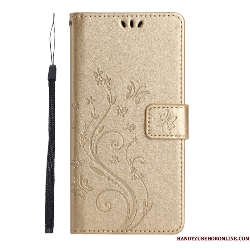 Folio-hoesje voor Samsung Galaxy S23 Plus 5G Met Ketting Strakke Bloemen