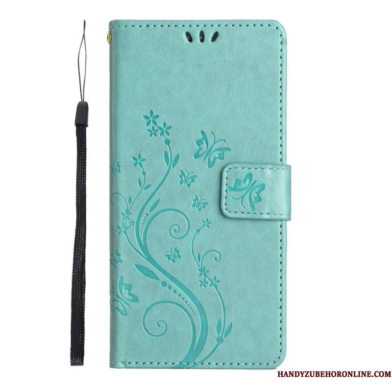 Folio-hoesje voor Samsung Galaxy S23 Plus 5G Met Ketting Strakke Bloemen