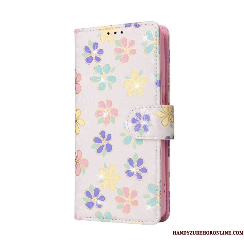 Folio-hoesje voor Samsung Galaxy S23 Plus 5G Rfid-bloemen Met Sleutelkoord