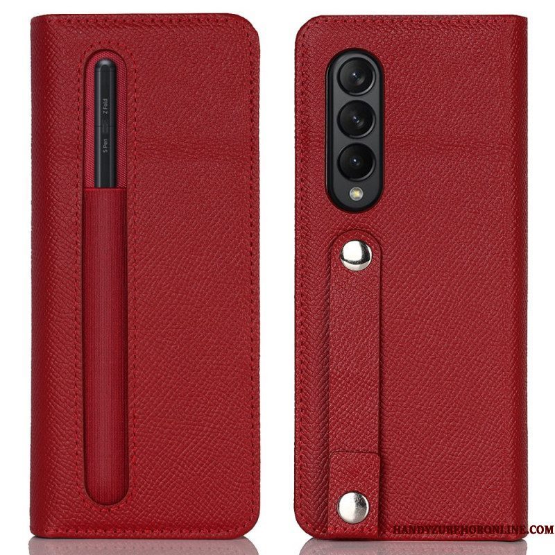 Folio-hoesje voor Samsung Galaxy Z Fold 3 5G Echt Lederen Pennenhouder En Riem