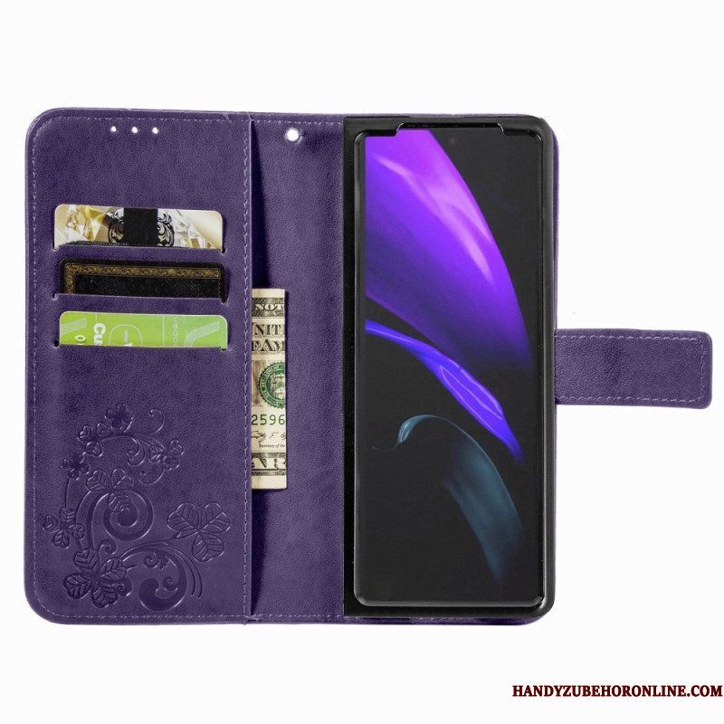 Folio-hoesje voor Samsung Galaxy Z Fold 4 Klaverblaadjes Patroon Met Riem