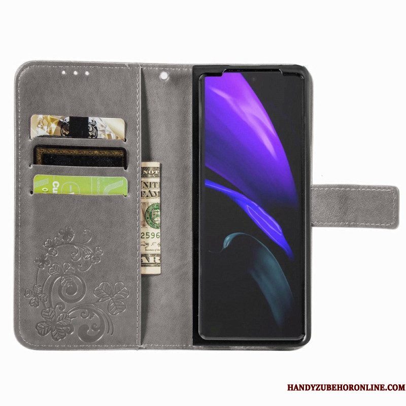 Folio-hoesje voor Samsung Galaxy Z Fold 4 Klaverblaadjes Patroon Met Riem