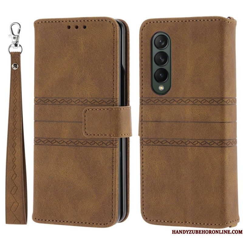 Folio-hoesje voor Samsung Galaxy Z Fold 4 Riempatroon Van Imitatieleer