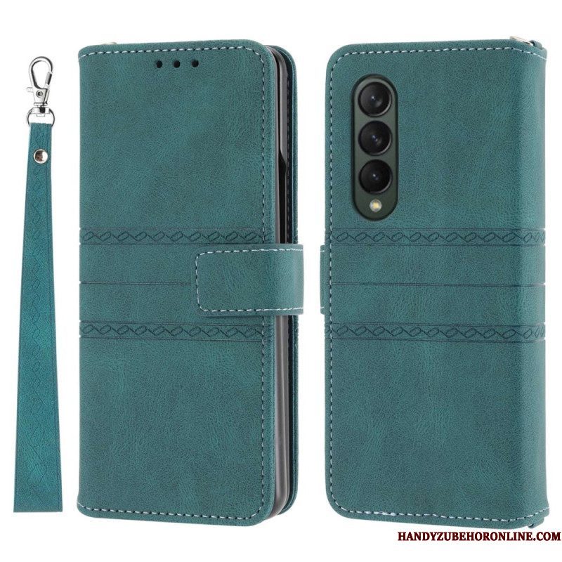 Folio-hoesje voor Samsung Galaxy Z Fold 4 Riempatroon Van Imitatieleer