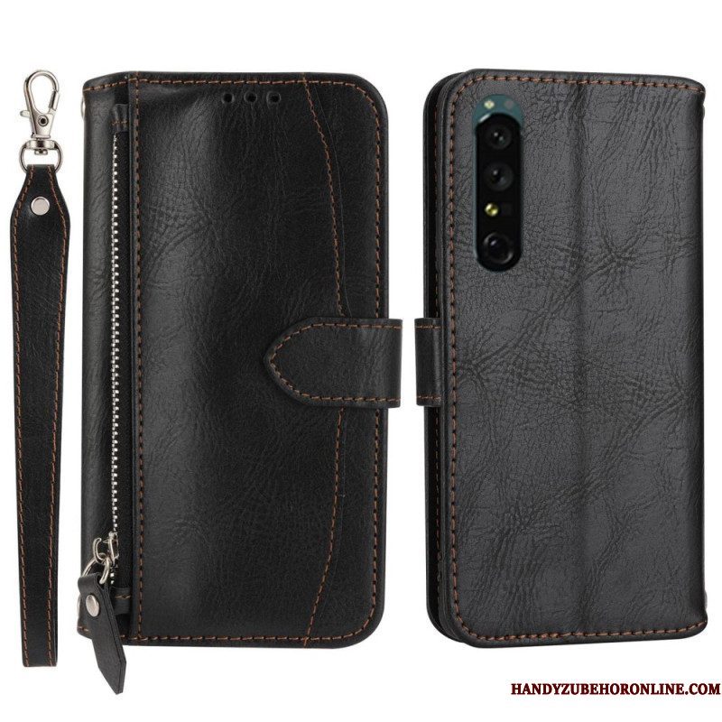 Folio-hoesje voor Sony Xperia 1 IV Portemonnee Leren Portemonnee Met Lanyard En Schouderriem