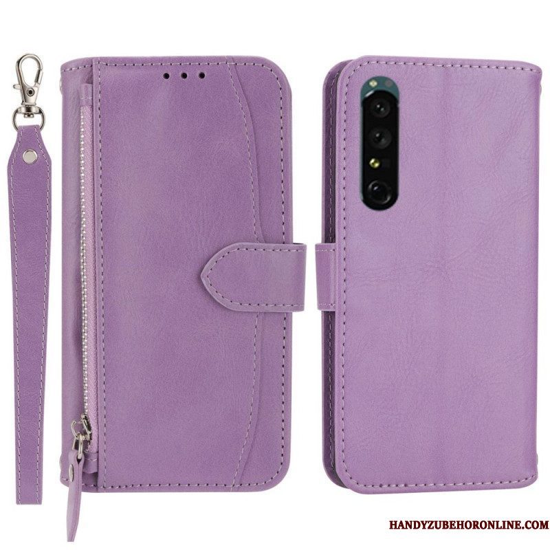 Folio-hoesje voor Sony Xperia 1 IV Portemonnee Leren Portemonnee Met Lanyard En Schouderriem