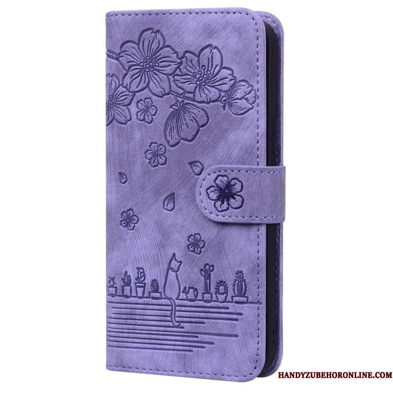 Folio-hoesje voor Xiaomi 12 / 12X Met Ketting Bloemen String Kat