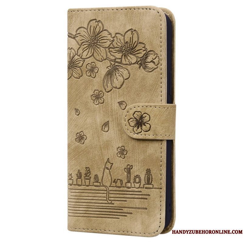 Folio-hoesje voor Xiaomi 12 / 12X Met Ketting Bloemen String Kat