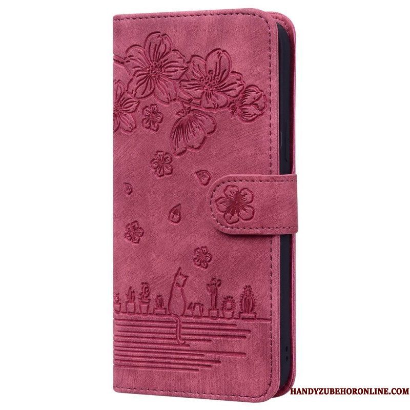 Folio-hoesje voor Xiaomi 12 / 12X Met Ketting Bloemen String Kat