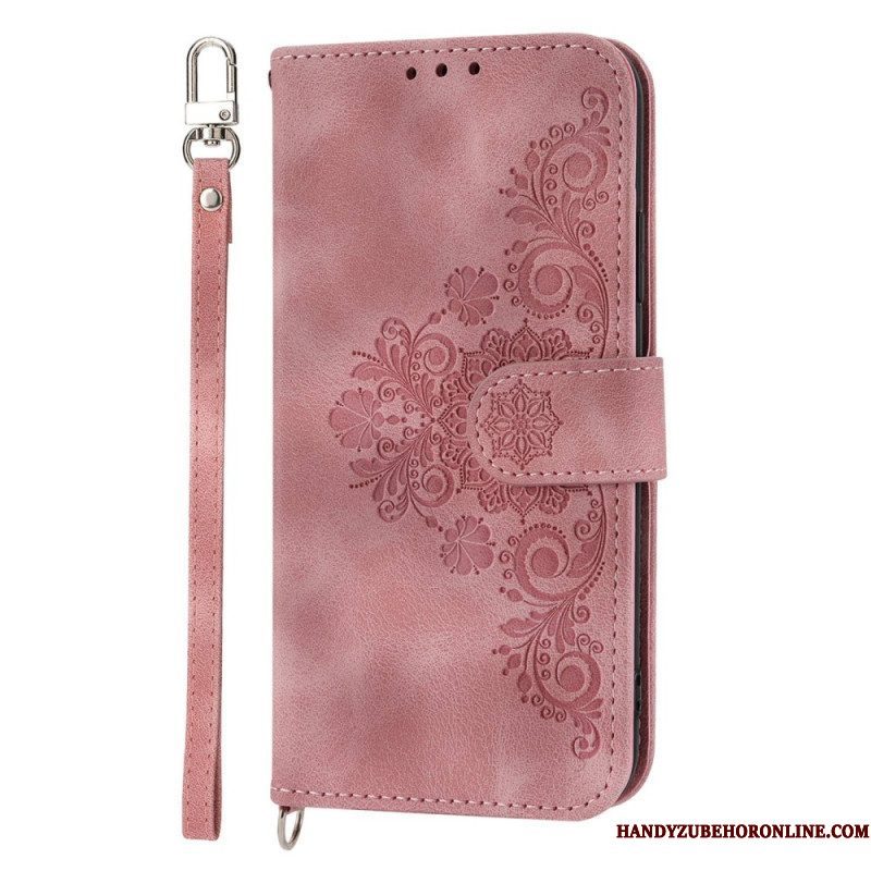 Folio-hoesje voor Xiaomi 12 Lite Met Ketting Bloemen Strappy En Schouderriem