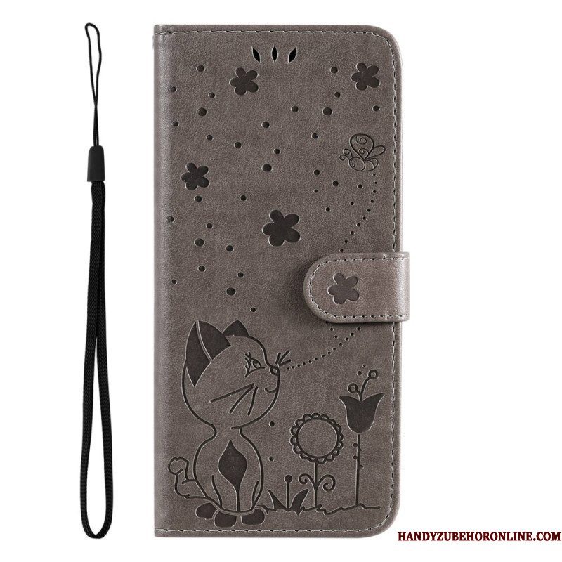 Folio-hoesje voor Xiaomi 12 Lite Met Ketting Kat En Bij Met Lanyard