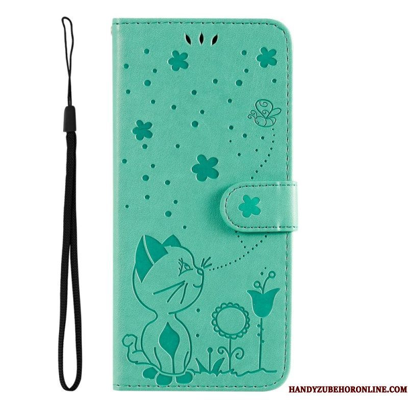 Folio-hoesje voor Xiaomi 12 Lite Met Ketting Kat En Bij Met Lanyard