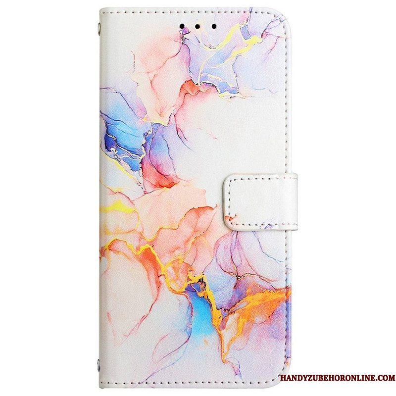 Folio-hoesje voor Xiaomi 12 Pro Met Ketting Gestreept Aquarel Marmer