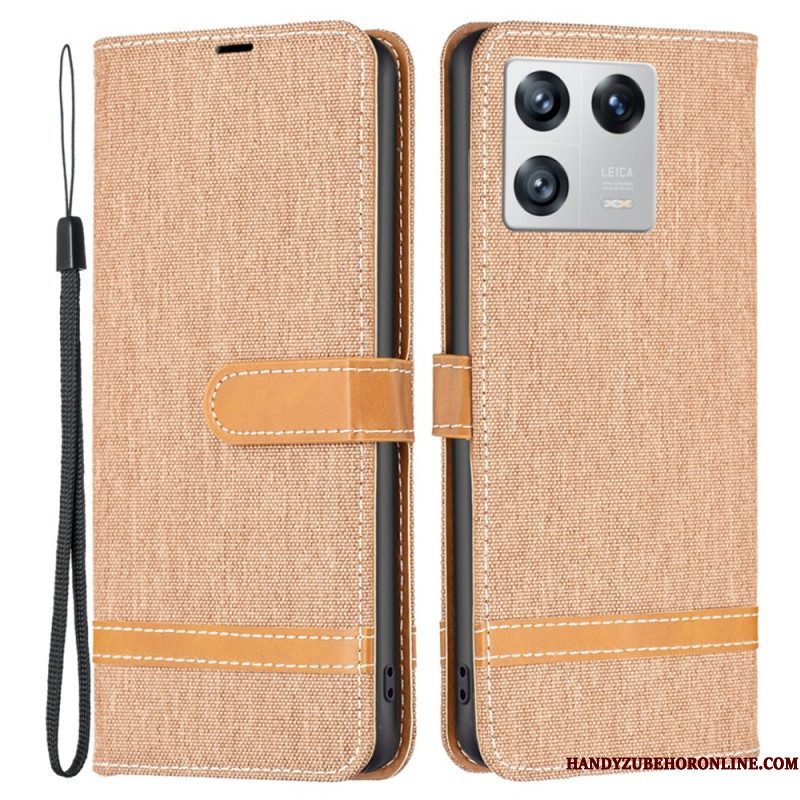 Folio-hoesje voor Xiaomi 13 Met Ketting Band Van Stof En Leereffect