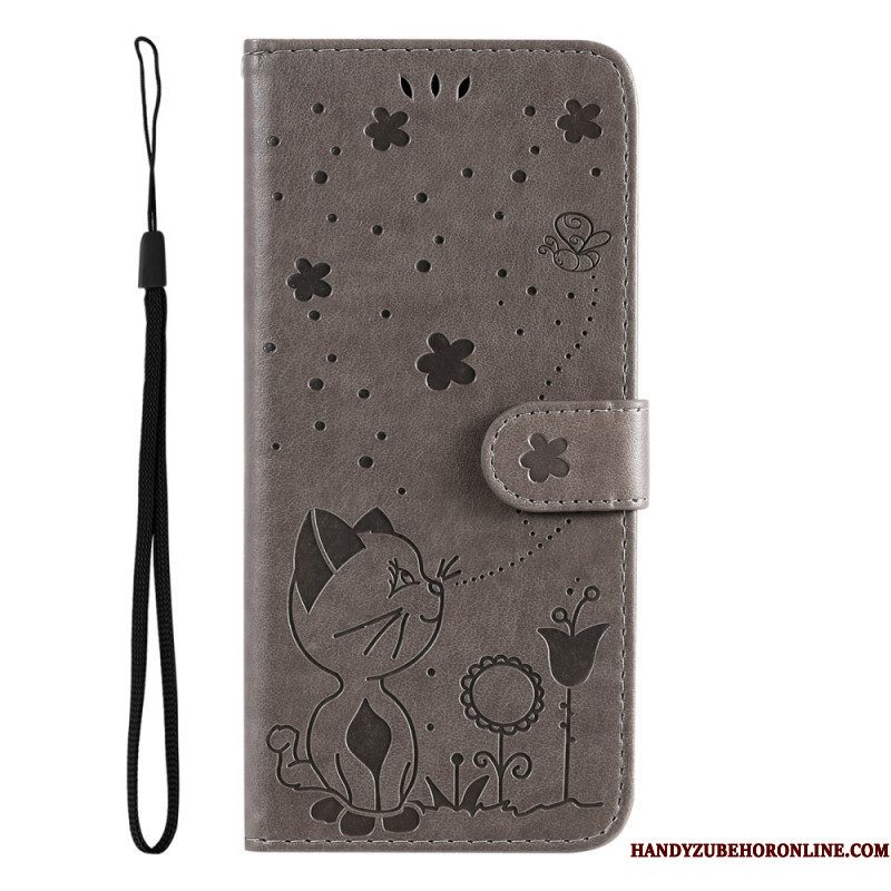 Folio-hoesje voor Xiaomi 13 Met Ketting Kat En Bij Met Lanyard