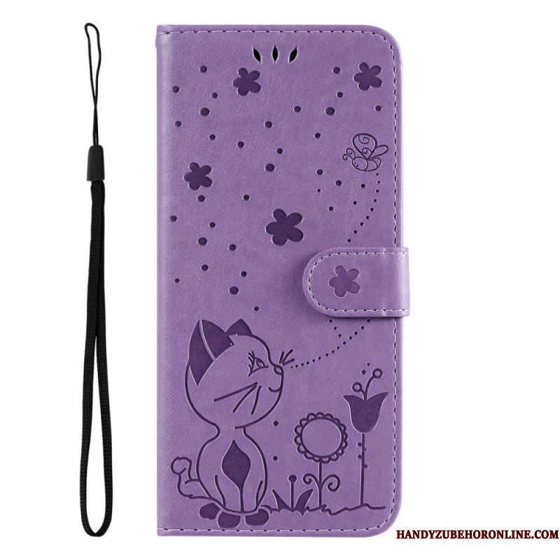 Folio-hoesje voor Xiaomi 13 Pro Met Ketting Kat En Bij Met Lanyard