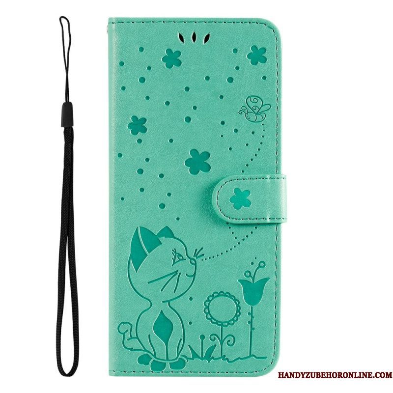 Folio-hoesje voor Xiaomi 13 Pro Met Ketting Kat En Bij Met Lanyard