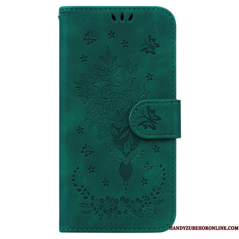 Folio-hoesje voor Xiaomi 13 Pro Met Ketting Strappy Rozen En Vlinders