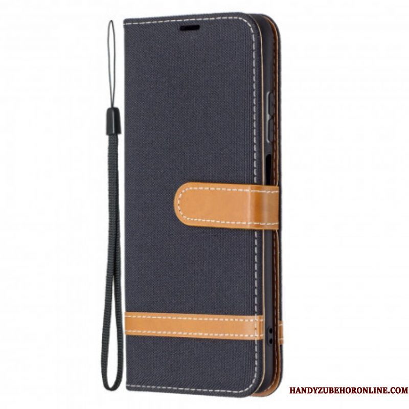 Folio-hoesje voor Xiaomi Redmi Note 10 / 10S Met Ketting Band Van Stof En Leereffect