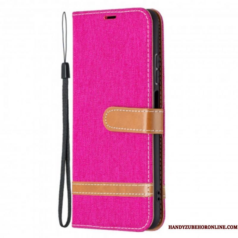 Folio-hoesje voor Xiaomi Redmi Note 10 / 10S Met Ketting Band Van Stof En Leereffect