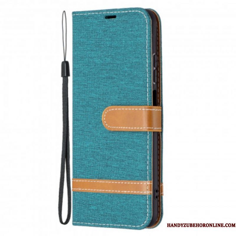 Folio-hoesje voor Xiaomi Redmi Note 10 / 10S Met Ketting Band Van Stof En Leereffect