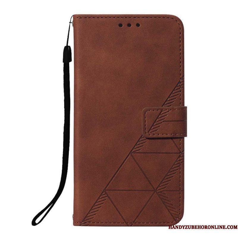 Folio-hoesje voor Xiaomi Redmi Note 10 Pro Met Ketting Strappy Geometrische Lederen Stijl