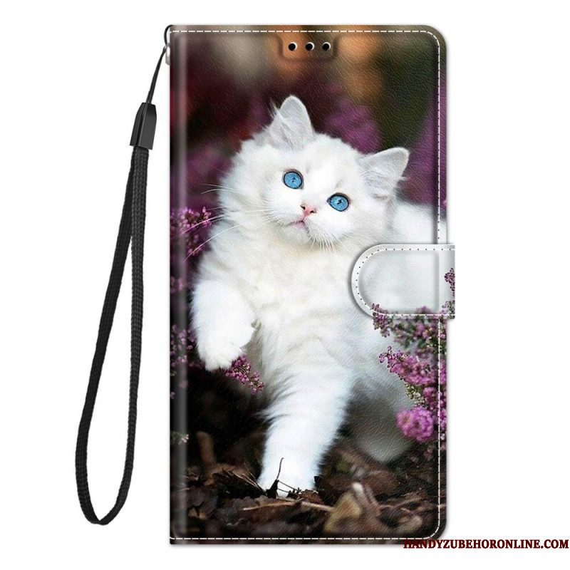 Folio-hoesje voor Xiaomi Redmi Note 10 Pro Met Ketting Te Schattige Kat Met Riem