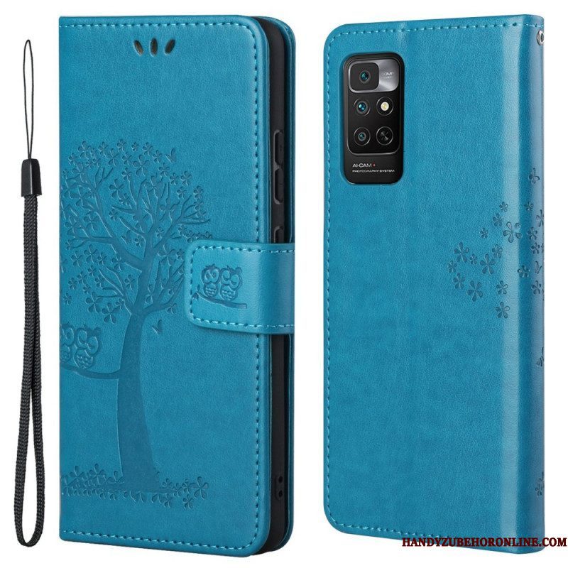 Folio-hoesje voor Xiaomi Redmi Note 11 / 11S Met Ketting String Boom En Uilen