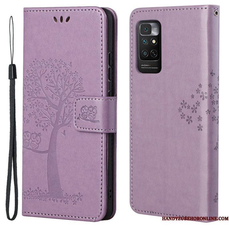 Folio-hoesje voor Xiaomi Redmi Note 11 / 11S Met Ketting String Boom En Uilen